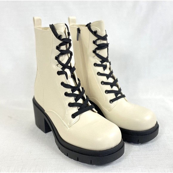 Nine West Combat Boots Platform Women's Size 10M Cream Black Lace Up Steam Punk - Picture 1 of 12